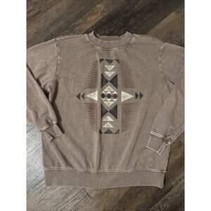 HRT & LUV Ladies Small Pullover Sweatshirt Crewneck Western Tribal Rodeo Brown